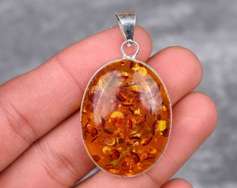 Baltic Amber Pendant 925 Sterling Silver Pendant Baltic Amber Gemstone Pendant Handmade Silver Baltic Amber Jewelry Gift For Her Mother