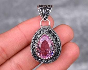 Pink Kunzite Pendant 925 Sterling Silver Pendant Kunzite Gemstone Pendant Handmade Pendant Necklace Kunzite Jewelry Gift For Her Mother