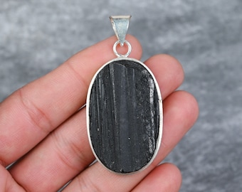 Black Tourmaline Rough Pendant 925 Sterling Silver Pendant Tourmaline Rough Gemstone Pendant Handmade Silver Tourmaline Jewelry Gift For Her