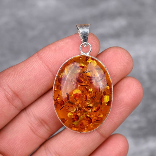 Baltic Amber Pendant 925 Sterling Silver Pendant Baltic Amber Gemstone Pendant Handmade Silver Baltic Amber Jewelry Gift For Her Mother