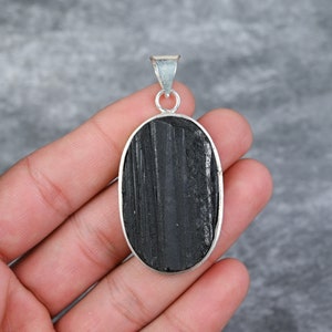 Black Tourmaline Rough Pendant 925 Sterling Silver Pendant Tourmaline Rough Gemstone Pendant Handmade Silver Tourmaline Jewelry Gift For Her