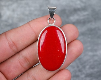 Red Coral Pendant 925 Sterling Silver Pendant Red Coral Gemstone Pendant Handmade Silver Jewelry Red Coral Jewelry Gift For Her Mother