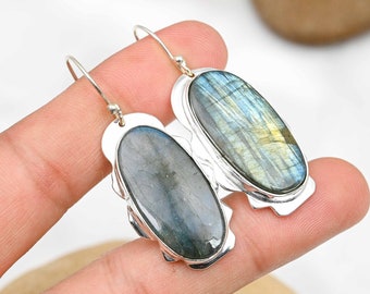 Orecchini labradorite Orecchini in argento sterling 925 Orecchini con pietre preziose labradorite Orecchini fatti a mano Gioielli labradorite Regalo di Natale per lei