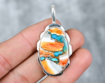 Multi Copper Spiny Oyster Pendant 925 Sterling Silver Pendant Spiny Oyster Gemstone Pendant Handmade Spiny Oyster Jewelry Gift For Her