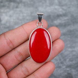 Red Coral Pendant 925 Sterling Silver Pendant Red Coral Gemstone Pendant Handmade Silver Jewelry Red Coral Jewelry Gift For Her Mother