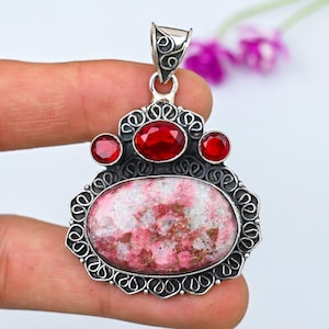 Pink Thulite Pendant 925 Sterling Silver Pendant Pink Thulite Gemstone Pendant Handmade Jewelry Pink Thulite Necklace Wedding Gifts For Her
