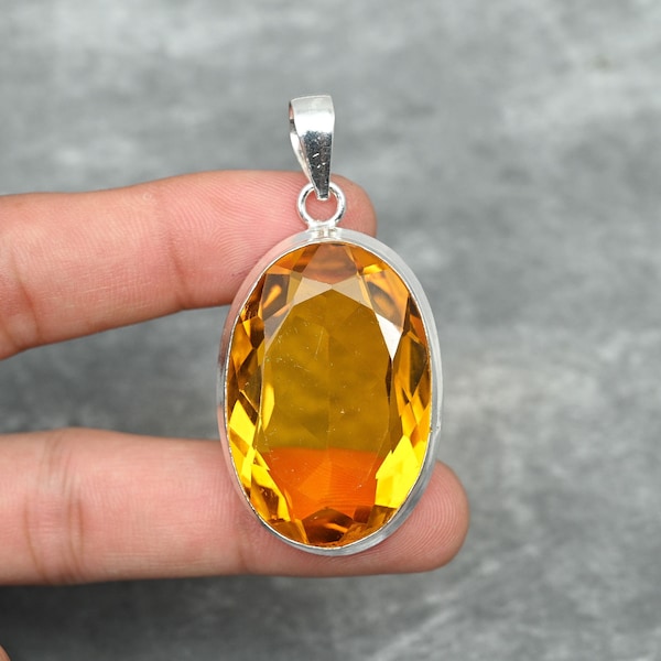 Citrine Pendant 925 Sterling Silver Pendant Necklace Citrine Gemstone Pendant for Chain Handmade Jewelry Citrine Jewelry Gift For Her Mother