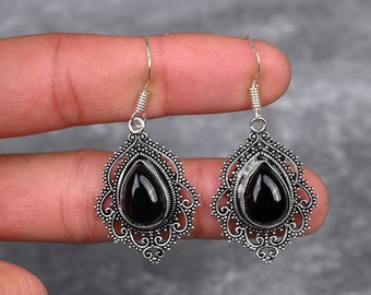 Black Onyx Earrings 925 Sterling Silver Earrings Black Onyx Gemstone Earrings Jewelry Handmade Earrings Black Onyx Jewelry Gift For Her