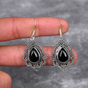 Black Onyx Earrings 925 Sterling Silver Earrings Black Onyx Gemstone Earrings Jewelry Handmade Earrings Black Onyx Jewelry Gift For Her