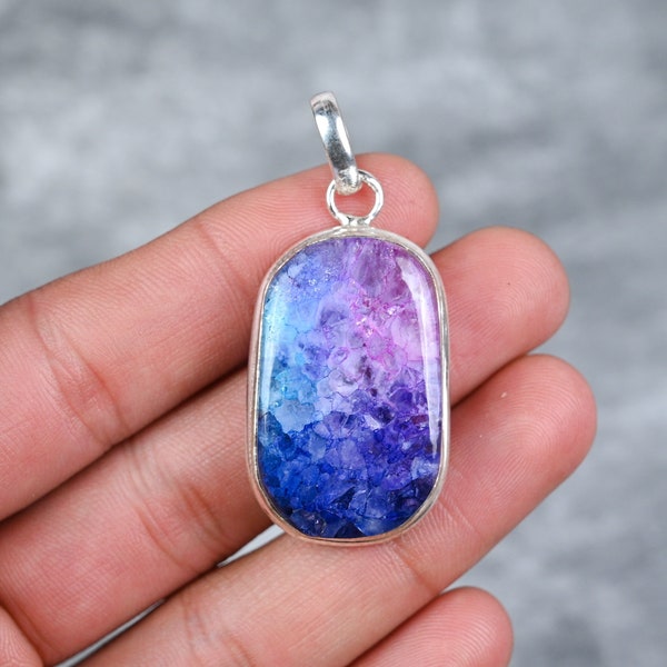 Rainbow Solar Quartz Pendant 925 Sterling Silver Pendant Solar Quartz Gemstone Pendant Handmade Silver Jewelry Quartz Jewelry Gift For Her