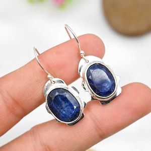 Blue Sapphire Earrings 925 Sterling Silver Earrings Blue Sapphire Gemstone Earrings Jewelry Handmade Earrings Sapphire Jewelry Gifts For Her