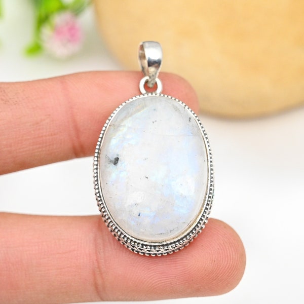 Rainbow Moonstone Pendant 925 Sterling Silver Pendant Moonstone Gemstone Pendant Handmade Silver Jewelry Moonstone Jewelry Gift For Her