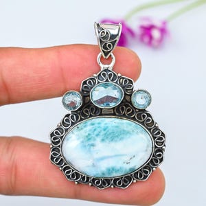 Larimar Pendant 925 Sterling Silver Pendant Larimar Gemstone Pendant Jewelry Handmade Pendant Necklace Larimar Necklace Beautiful Pendant
