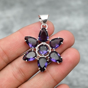 Amethyst Pendant 925 Sterling Silver Pendant Amethyst Gemstone Pendant Handmade Silver Jewelry Amethyst Jewelry Gift For Her Flower Pendant