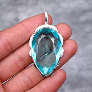 Blue Topaz Pendant 925 Sterling Silver Pendant Jewelry Blue Topaz Gemstone Handmade Pendant Necklace Blue Topaz Jewelry Gift For Her Mother