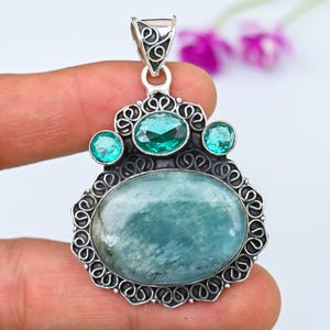 Neon Blau Apatit Anhänger Sterling Silber Anhänger Apatit Halskette Apatit Edelstein Anhänger Heilstein Anhänger Halskette Geschenke für Sie