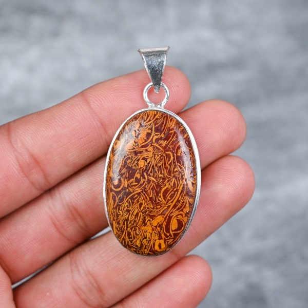 Marium Jasper Pendant 925 Sterling Silver Pendant Marium Fossil Gemstone Pendant Handmade Silver Jewelry Marium Jasper Jewelry Gift For Her