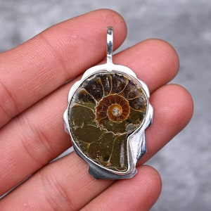 Ammonite Fossil Pendant 925 Sterling Silver Pendant Ammonite Fossil Gemstone Pendant Handmade Silver Ammonite Fossil Jewelry Gift For Her