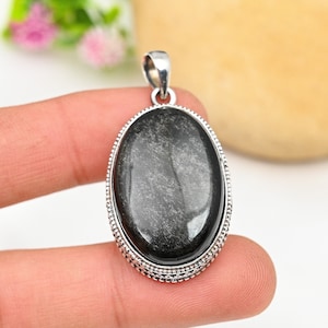 Silver Sheen Obsidian Pendant 925 Sterling Silver Pendant Obsidian Gemstone Pendant Handmade Jewelry Obsidian Jewelry Gift For Her Mother