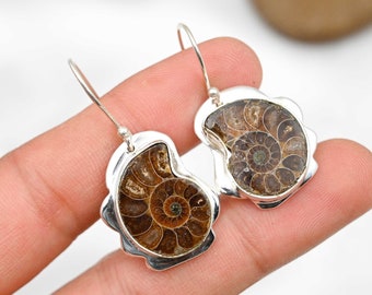 Ammonite Fossil Earrings 925 Sterling Silver Earrings Ammonite Gemstone Earrings Jewelry Handmade Earrings Ammonite Jewelry Gift For Her