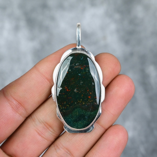 Bloodstone Pendant 925 Sterling Silver Pendant Bloodstone Gemstone Pendant Necklace Handmade Silver Bloodstone Jewelry Gift For Her Mother