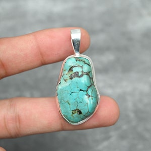 Turquoise Tumble Pendant 925 Sterling Silver Pendant Turquoise Tumble Gemstone Pendant Handmade Jewelry Turquoise Jewelry Gift For Her