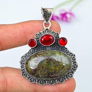 Drachenblut Jaspis Anhänger 925 Sterling Silber Anhänger Drachen Jaspis Edelstein Anhänger Handmade Schmuck Blut Jaspis Halskette Geschenk für Sie