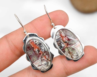 Crazy Lace Agate Earrings 925 Sterling Silver Earrings Laguna Lace Agate Gemstone Earrings Handmade Earrings Lace Agate Jewelry Gift For Her