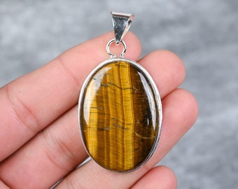 Tiger Eye Pendant 925 Sterling Silver Pendant Tiger Eye Gemstone Pendant Handmade Silver Jewelry Tiger Eye Jewelry Gift For Her Mother