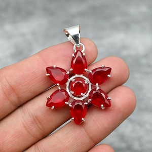 Kashmir Red Ruby Pendant 925 Sterling Silver Pendant Ruby Gemstone Pendant Handmade Silver Jewelry Ruby Jewelry Gift For Her Flower Pendant