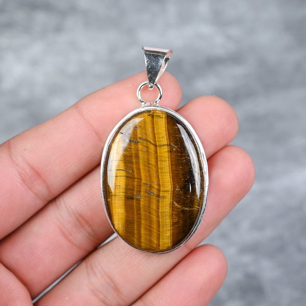 Tiger Eye Pendant 925 Sterling Silver Pendant Tiger Eye Gemstone Pendant Handmade Silver Jewelry Tiger Eye Jewelry Gift For Her Mother