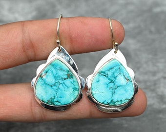 Turquoise oorbellen 925 sterling zilveren oorbellen turquoise edelsteen oorbellen sieraden handgemaakte oorbellen turquoise sieraden cadeau voor haar moeder