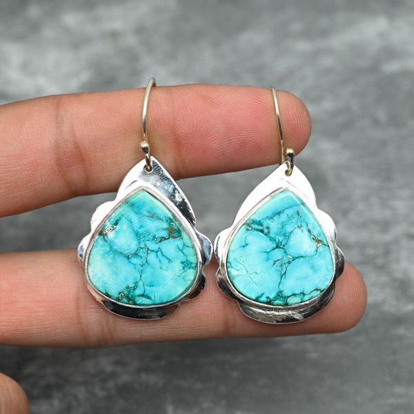 Turquoise Earrings 925 Sterling Silver Earrings Turquoise Gemstone Earrings Jewelry Handmade Earrings Turquoise Jewelry Gift For Her Mother