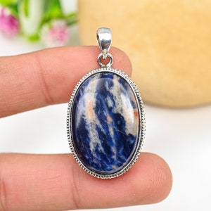 Ciondolo in sodalite, ciondolo in argento sterling 925, ciondolo con pietra preziosa in sodalite, gioielli in argento, ciondolo fatto a mano, gioielli in sodalite, regali per la mamma