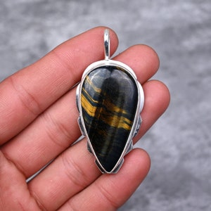 Blue Tiger Eye Pendant 925 Sterling Silver Pendant Blue Tiger Eye Gemstone Pendant Handmade Silver Tiger Eye Jewelry Christmas Gifts For Her