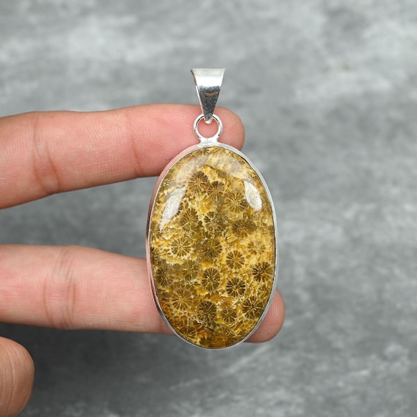 Fossil Coral Pendant 925 Sterling Silver Pendant Fossil Coral Gemstone Pendant Handmade Pendant Jewelry Fossil Coral Jewelry Gift for Her