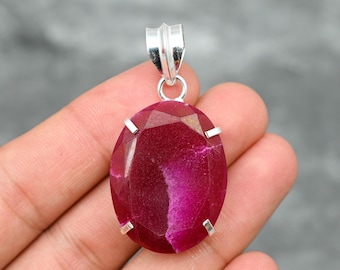 Kashmir Red Ruby Pendant 925 Sterling Silver Pendant Kashmir Red Ruby Gemstone Pendant Handmade Silver Kashmir Red Ruby Jewelry Gift For Her