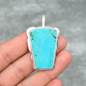 Turquoise Pendant 925 Sterling Silver Pendant Turquoise Gemstone Pendant Handmade Silver Jewelry Turquoise Jewelry Anniversary Gifts For Her image 1