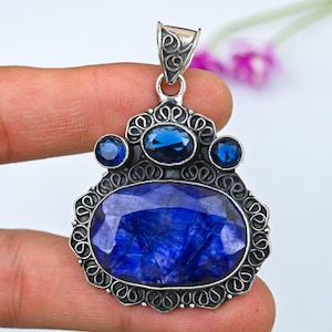 Blue Sapphire Pendant 925 Sterling Silver Pendant Sapphire Gemstone Pendant Handmade Jewelry Blue Sapphire Jewelry Birthday Gifts For Her
