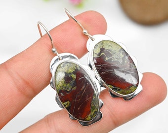 Dragon Blood Jasper Earrings 925 Sterling Silver Earrings Dragon Blood Jasper Gemstone Earrings Dragon Blood Jewelry Christmas Gift For Her