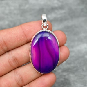 Purple Banded Agate Pendant 925 Sterling Silver Pendant Banded Agate Gemstone Pendant Necklace Handmade Jewelry Agate Jewelry Gift For Love