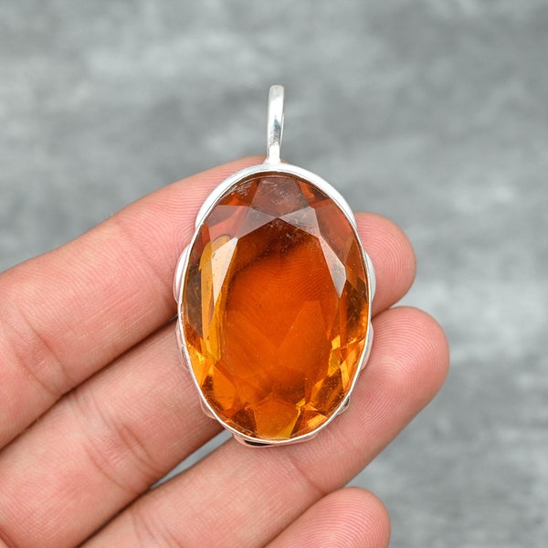 Citrine Pendant 925 Sterling Silver Pendant Necklace Citrine Gemstone Pendant for Chain Handmade Jewelry Citrine Jewelry Gift For Her Mother