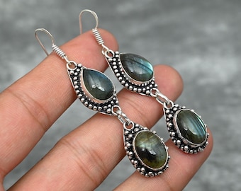 Labradorite Earrings 925 Sterling Silver Earrings Labradorite Gemstone Earrings Handmade Earrings Labradorite Jewelry Christmas Gift For Her