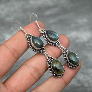 Labradorite Earrings 925 Sterling Silver Earrings Labradorite Gemstone Earrings Handmade Earrings Labradorite Jewelry Christmas Gift For Her