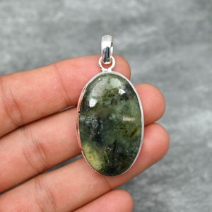 Prehnite Pendant 925 Sterling Silver Pendant Prehnite Gemstone Pendant Necklace Handmade Silver Prehnite Jewelry for Gift For Her Mother