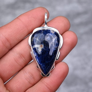 Ciondolo in sodalite Ciondolo in argento sterling 925 Ciondolo con pietra preziosa in sodalite Collana Gioielli in argento fatti a mano in sodalite come regalo per sua madre