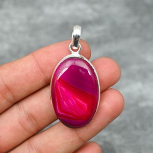 Pink Banded Agate Pendant 925 Sterling Silver Pendant Banded Agate Gemstone Pendant Necklace Handmade Jewelry Agate Jewelry Gift For Her