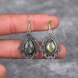 Labradorite Earrings 925 Sterling Silver Earrings Labradorite Gemstone Earrings Jewelry Handmade Earrings Labradorite Jewelry Gift For Her