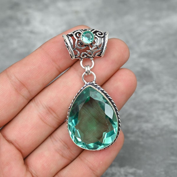 Aqua Apatite Pendant 925 Sterling Silver Pendant Aqua Apatite Gemstone Pendant Handmade Jewelry Aqua Apatite Jewelry Christmas Gift For Her