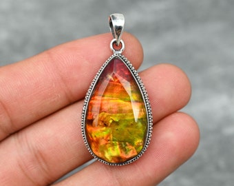 Ammolite Pendant 925 Sterling Silver Pendant Ammolite Gemstone Pendant Necklace Handmade Silver Jewelry Ammolite Jewelry Gift For Her Mother